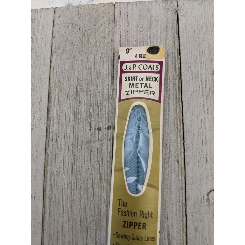 Vintage J&P Coats Skirt or Neck Metal Zipper 9" Blue 4 - Picture 2 of 4